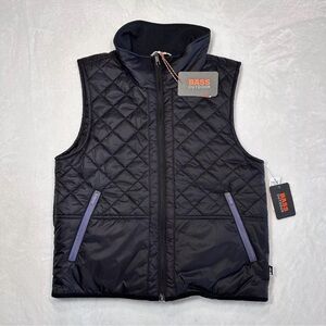 Bass Outdoors Quilted Vest Women’s Small Nylon Black Purple Trim Runs Big NWT
